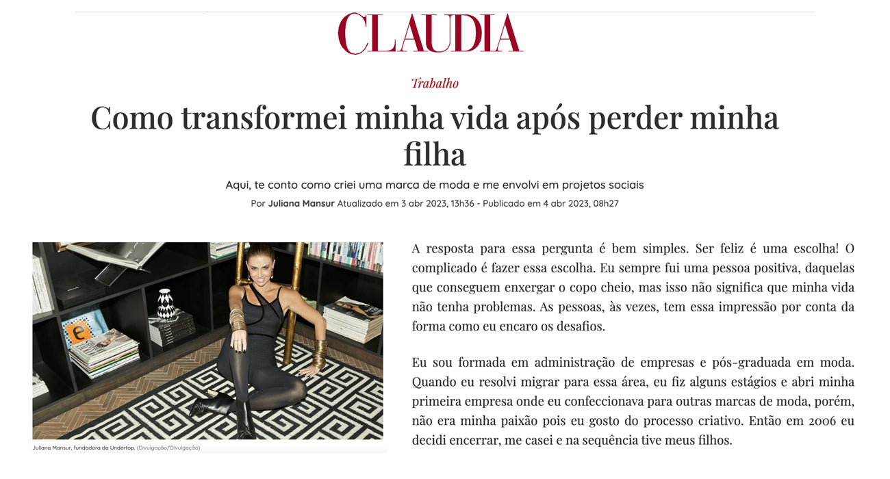 Artigo escrito por Juliana Mansur para Revista Claudia